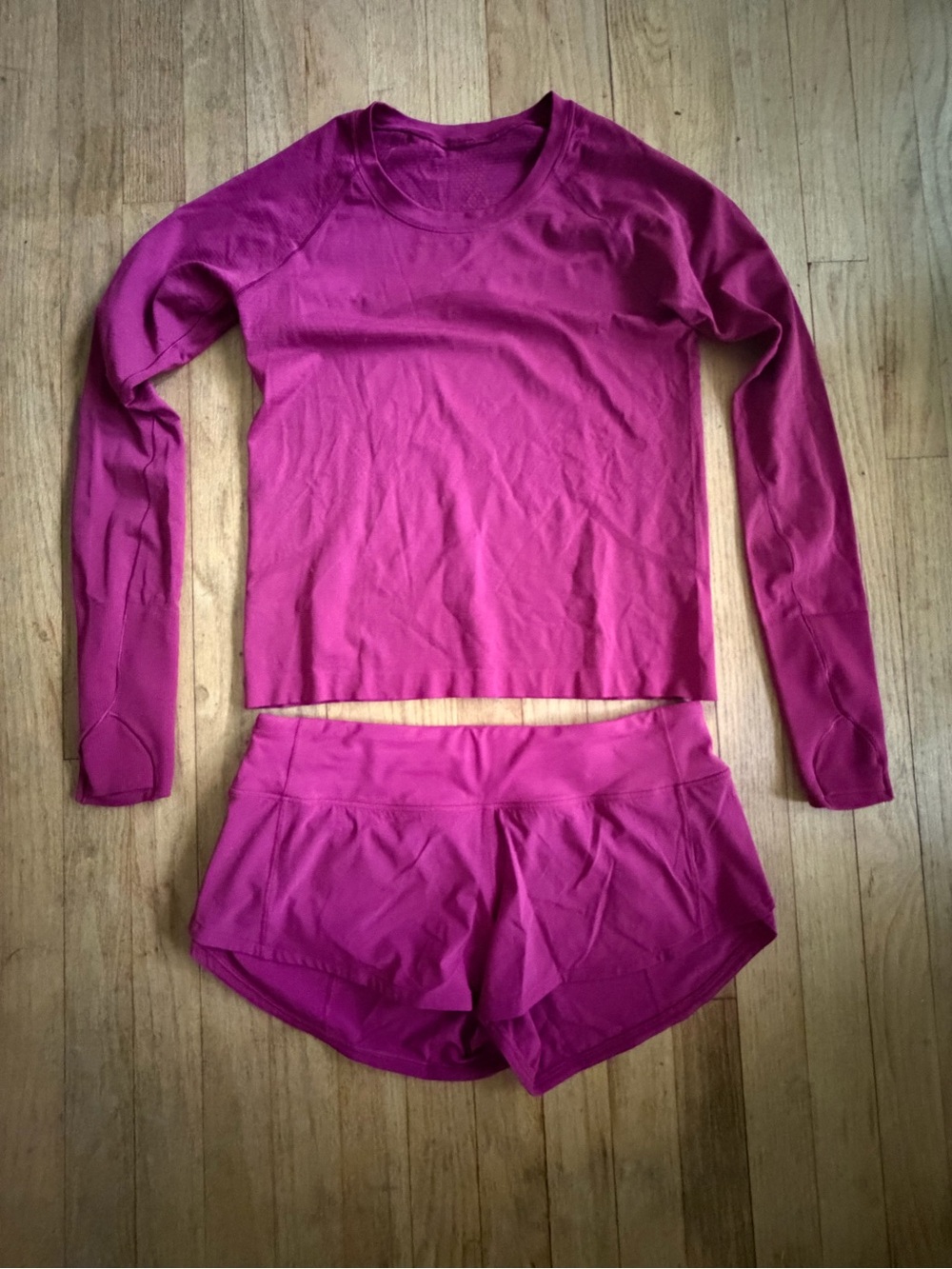 Lululemon Women’s Long-Sleeve Top & Running Shorts Set - Magenta